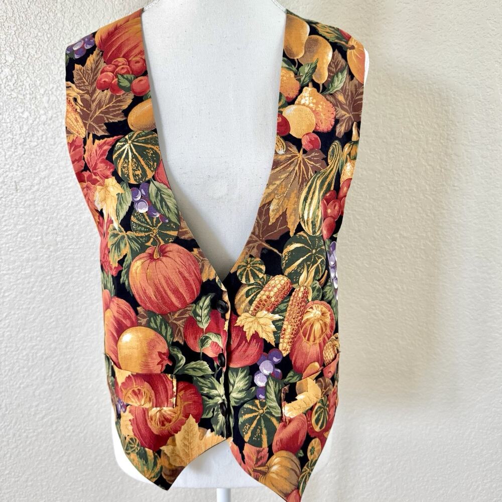 Vintage JLN USA Fall Harvest Vest Medium Pumpkin Gourd Thanksgiving Autumn 90s
